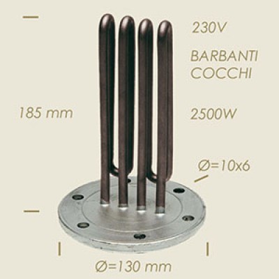 - RESISTENZA PER BARBANTI/COCCHI V.230 W.2500, Flangia mm.130, Fori 6 mm.10, Altezza mm.185
