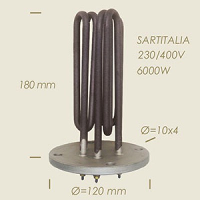  - RESISTENZA SARTITALIA V.230/400 W.6000, Flangia mm.120, Fori 4 mm.10, Altezza mm.180