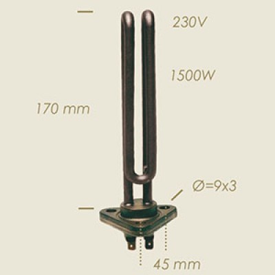  - RESISTENZA TRIANGOLARE V.230 W.1500, mm.45, Fori 3 mm.9, Altezza mm.170