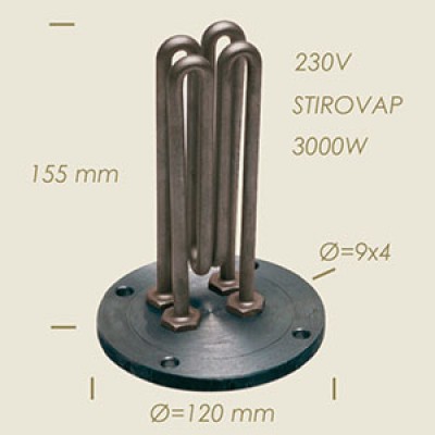 Stirovap - RESISTENZA STIROVAP V.230 W.3000, Flangia diam.120 mm., Fori 4 mm.9, Altezza mm.155