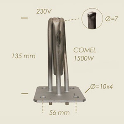  - RESISTENZA PRATIKA/COMEL V.230 W.1500, Flangia mm.56, Fori 4 mm.10, Altezza mm.135